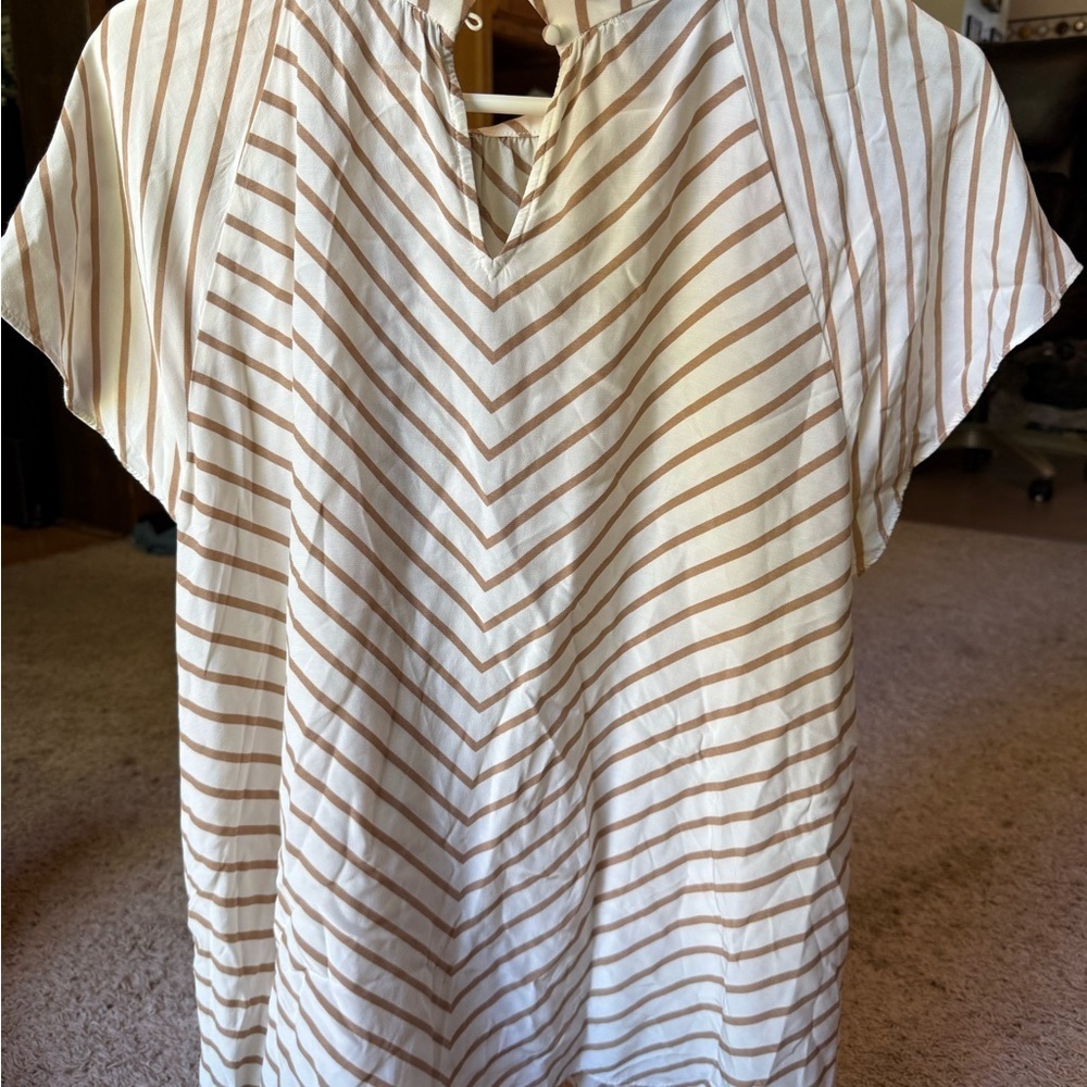 Talbots Plus Cream and Brown Striped Blouse - Picture 2 of 3